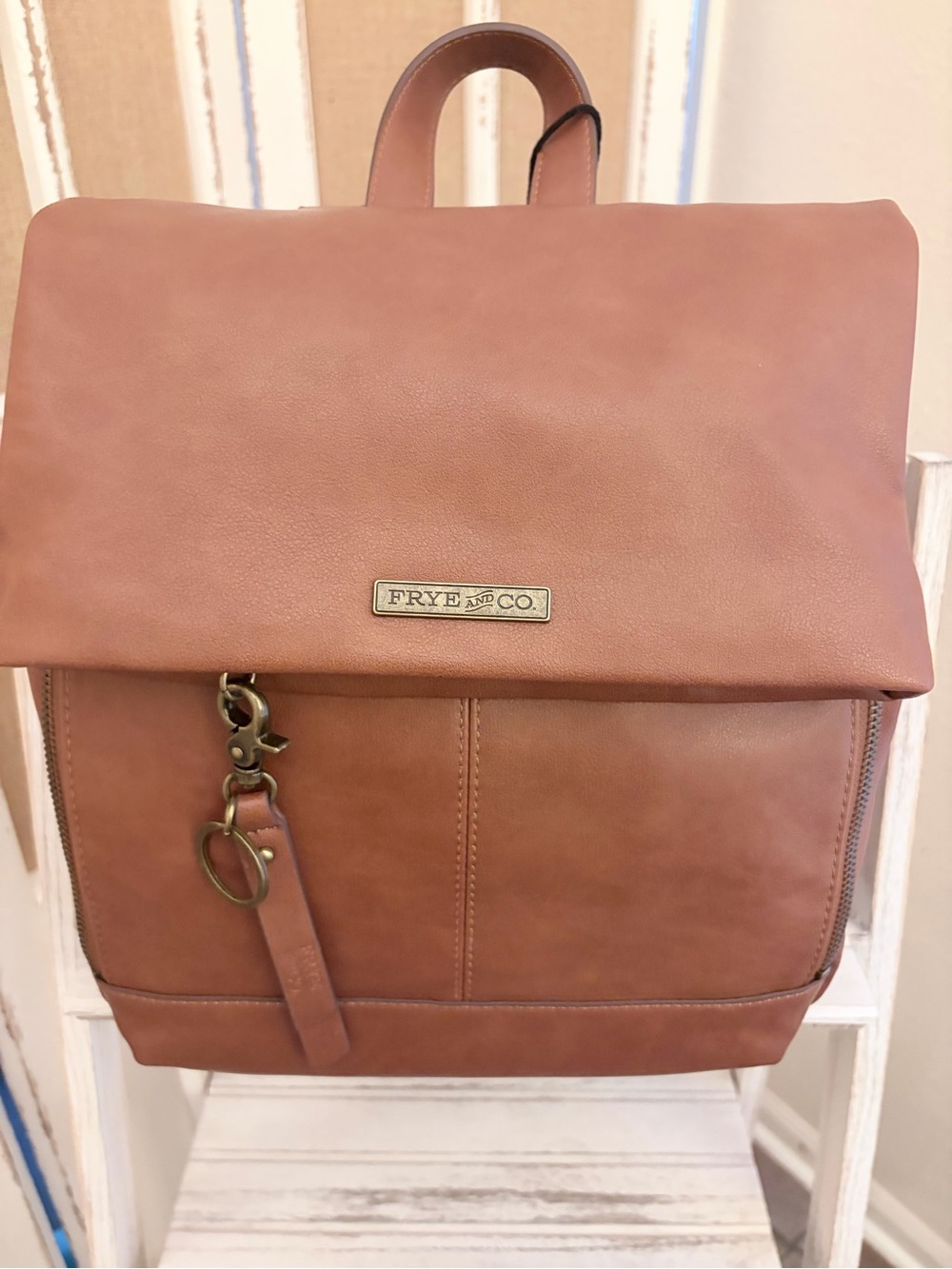 Frye & Co. NWT Cognac Foldover Backpack Faux Leather